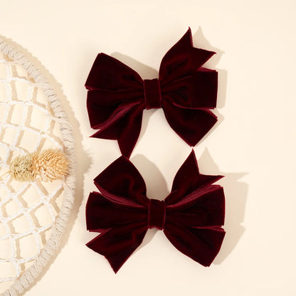2Pcs Solid Velvet Bow Hair Clips Sweet Vintage Handmade Bownot Hairpins For Girls Children Fall Winter Headwear Hair Accessories