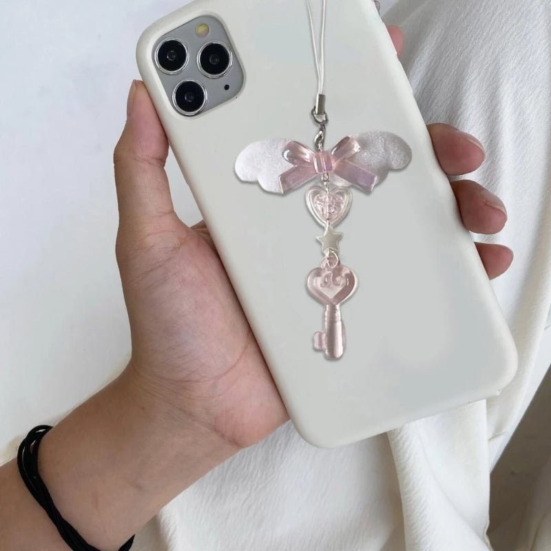 Delicate Bowknot Chain Charm Handmade Angel Wing Beaded Phone Charm Phone Chain For Fashionable Individuals