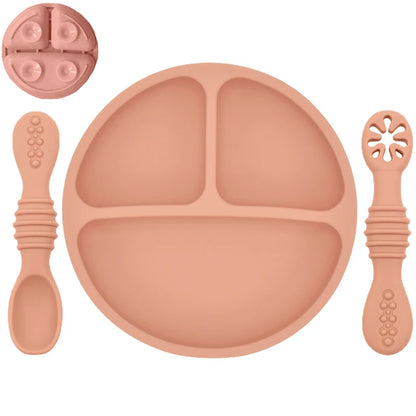 Silicone Baby Dining Plate With Spoon Fork Children Dishes Suction Plate for Toddlers Kid Training Feeding Sucker Bowl BPA FREE