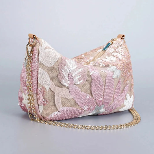 Sacs à bandoulière femme broderie fleur mignonne mode paillettes chaînes sac à bandoulière été décontracté sac de plage sacs Hobos et sac à main