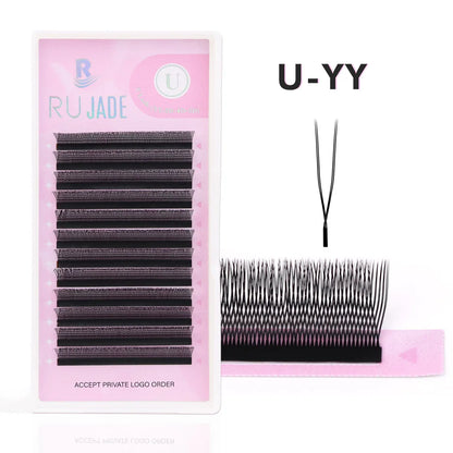 10 Trays U-shaped Eyelash Extensions Handmade Soft U Shape W Bloom Lashes Premade Fans U3D U5D Brown 4DW False Eyelash Wholesale