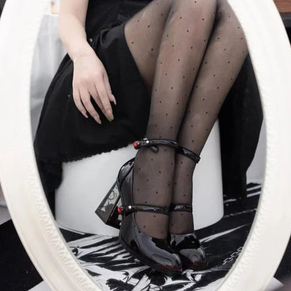 Escarpins Punk Gothique Talon Haut Femme 2024 Nouveaux Escarpins Rose en Cuir Verni Femme Brides Cheville Noires Chaussures Mary Jane