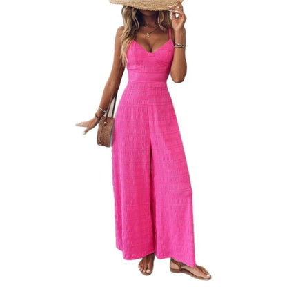 Combinaison simple de style 2025 pour femme, avec pantalon large, vêtements féminins décontractés, sans manches, à bretelles, de couleur unie, pour les vacances
