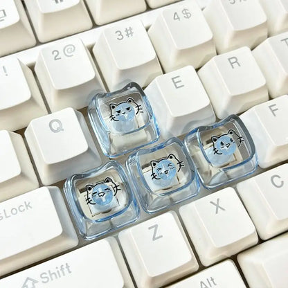 Cute MAO Profile WASD Keycpas Cat-shaped Animate Cartoon Expression Emoji Kaomoji Key Caps for MX Switch DIY Mechanical Keyboard