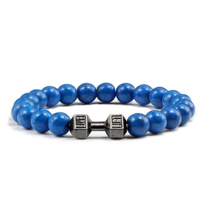 Bracelet en pierre volcanique naturelle pour hommes, perles mates noires, breloque haltère, bracelets à breloques pour femmes, bijoux de fitness