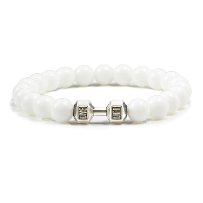 Bracelet en pierre volcanique naturelle pour hommes, perles mates noires, breloque haltère, bracelets à breloques pour femmes, bijoux de fitness