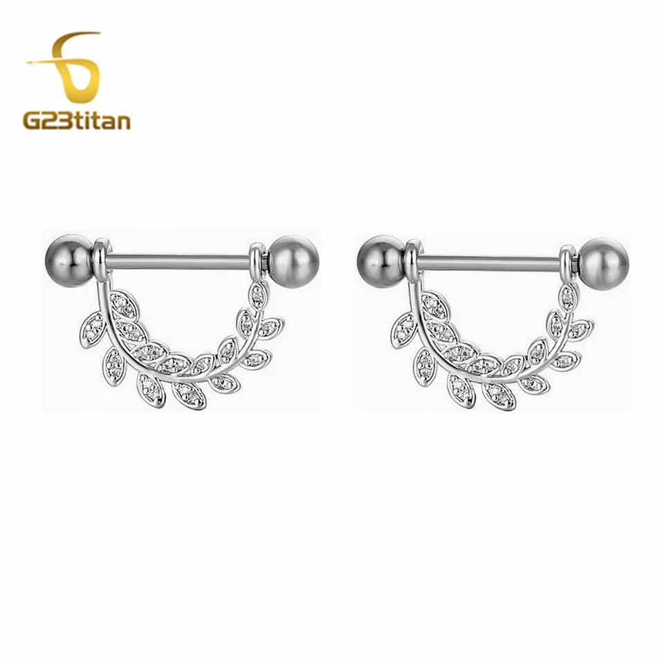 2 bagues de mamelon en zircon couleur argent hypoallergéniques 14G 16mm en titane, piercing barbell droit, bijoux de plage sexy, ornement pour femme