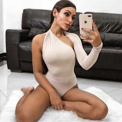 Combinaison moulante sexy à une épaule avec chemise de base en soie de lait de style urbain européen et américain