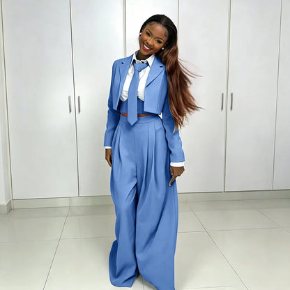 Women's Red Suit Two Piece Set Short Blazer+Wide Leg Pants Elegant Formal Fashion Daily Smart Casual Party Tuxedo Customized