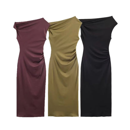 Robe femme style européen et américain, nouvelle mode, tempérament élégant, coupe ajustée, couleur unie, décolleté discret