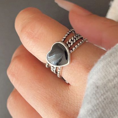 Bagues en argent sterling 925 pour femmes, bijoux fins géométriques, bague ajustable large en forme de cœur avec pierre, pour fête, cadeau d'anniversaire