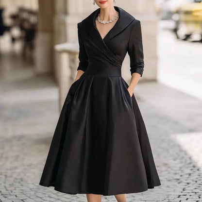 Robe de soirée longue élégante pour femme, nouveau style, col en V, taille cintrée, manches longues, pour un look amincissant et élégant