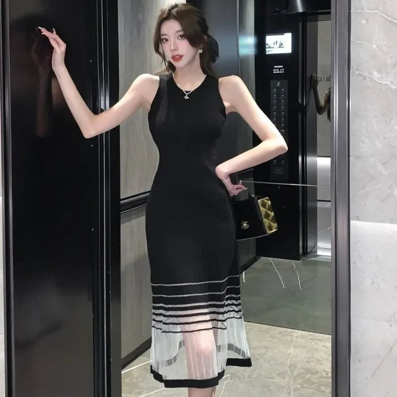 Dresses for Women Black SMidi Woman Dress Party Evening Night Club Prom Casual Youth G Fashion Summer 2025 Retro Sensual Sexy X