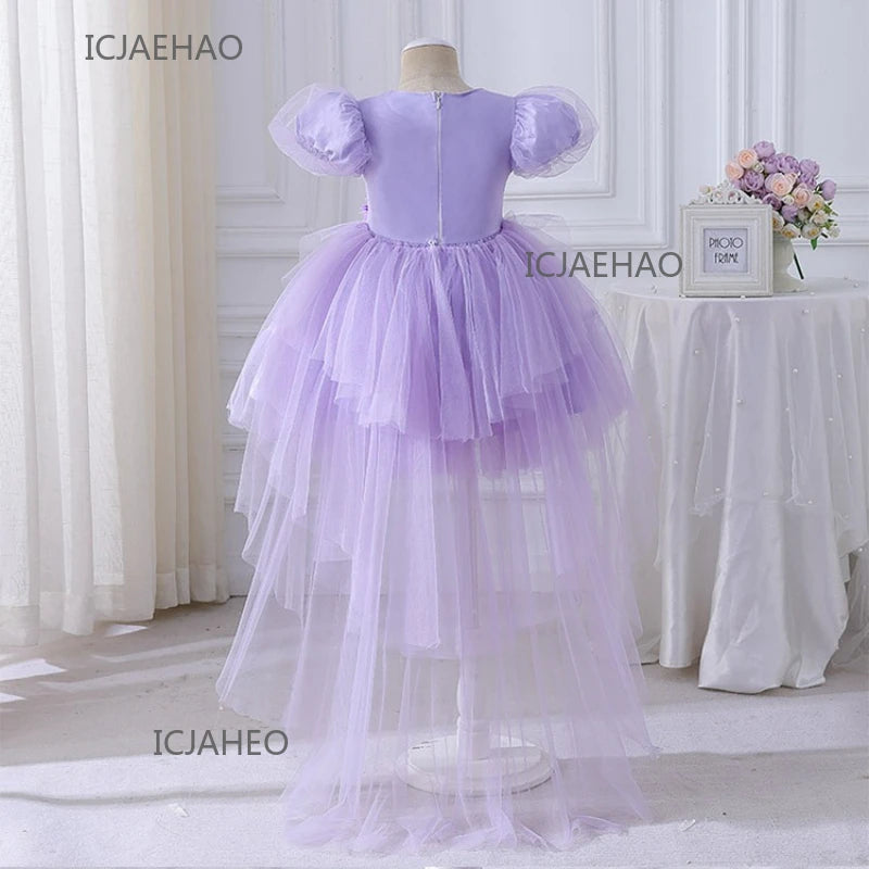 Party Dress Vestido Children Girls Birthday Dresses Gown with Train Tutu Outfit Pageant Host Kids Costume Flower Girl Princes