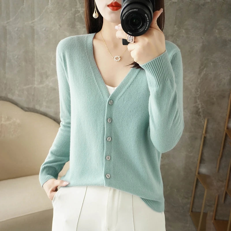 Pull ample pour femme à col en V, style vent frais et élégant