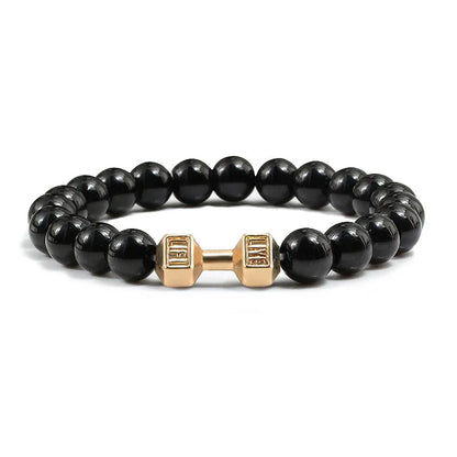 Bracelet en pierre volcanique naturelle pour hommes, perles mates noires, breloque haltère, bracelets à breloques pour femmes, bijoux de fitness