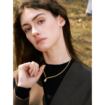Yhpup Stainless Steel High Quality Polished Chain Cubic Zirconia Statement Necklace Real Gold PVD Plated Fashion Shiny Jewelry