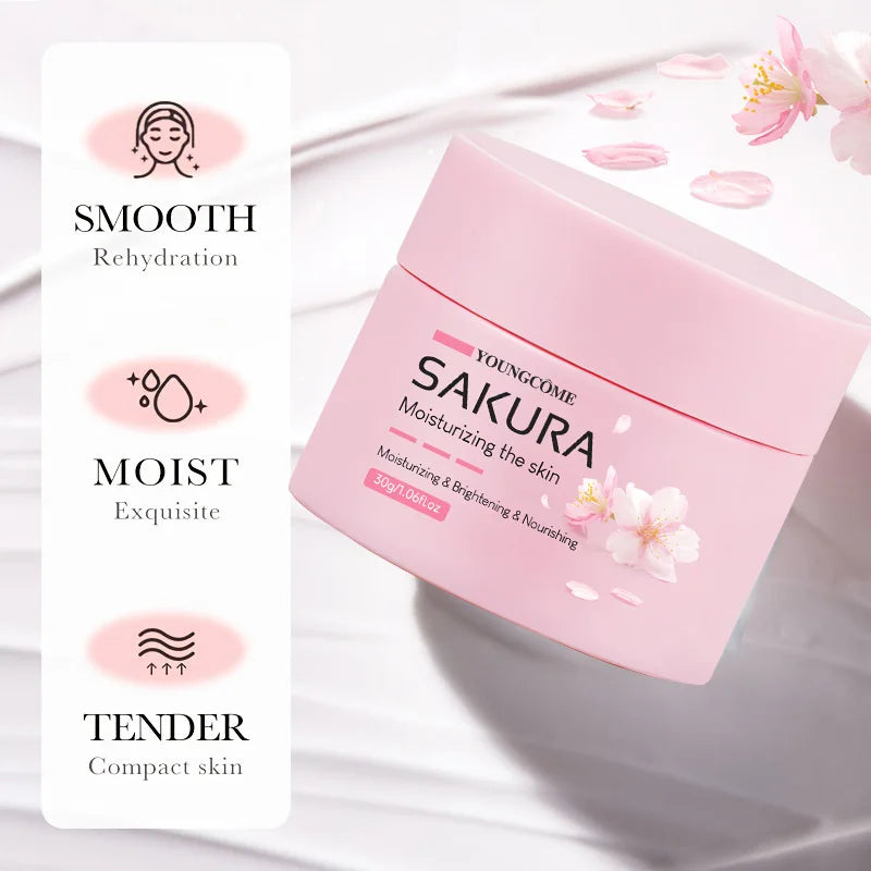 Crème Sakura Essence, Hydratant Visage Fleurs de Cerisier pour Peaux Sèches et Rugueuses, Anti-Âge, Lifting du Visage, Nourrissant, Réparateur au Collagène