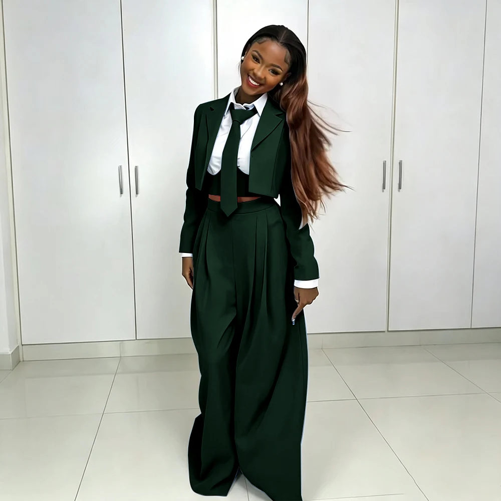 Women's Red Suit Two Piece Set Short Blazer+Wide Leg Pants Elegant Formal Fashion Daily Smart Casual Party Tuxedo Customized