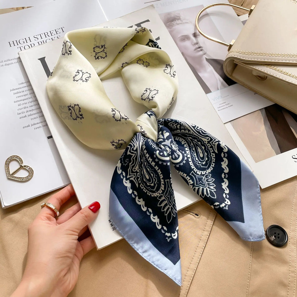 2025 Summer Hijab Head Girl Luxury Silk Square Plaid Scarf Women Satin Neck Hair Tie Band Soft Work Neckerchief
