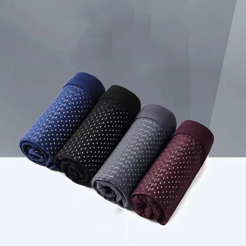 4 pièces/lot Sous-vêtements masculins Caleçons pour hommes en soie glacée et maille Boxer Short Grande Taille Culottes d'été Sexy Respirantes