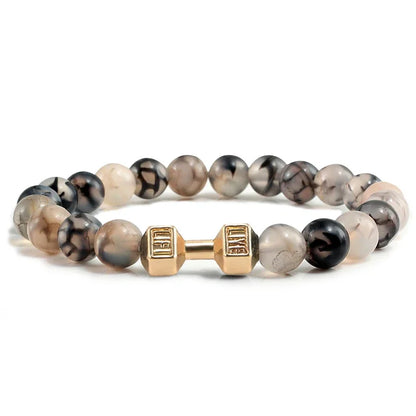 Bracelet en pierre volcanique naturelle pour hommes, perles mates noires, breloque haltère, bracelets à breloques pour femmes, bijoux de fitness