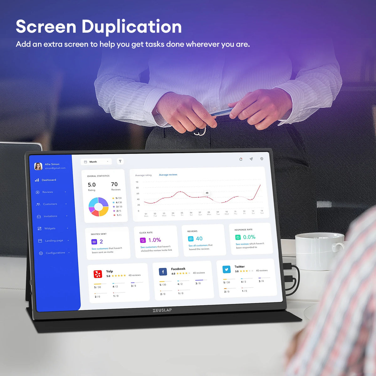 ZEUSLAP 16' 2.5K 144Hz Portable Monitor 2560*1600 16:10 100%sRGB 500Cd/m² Travel Gaming Display for Laptop Switch PS4 PS5 Xbox