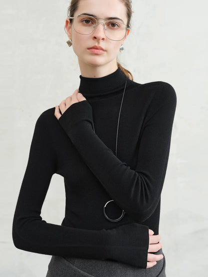 FSLE【Série Premium】Haut thermique sans couture en laine Biella allemande extra fine lavable col montant pour femme automne