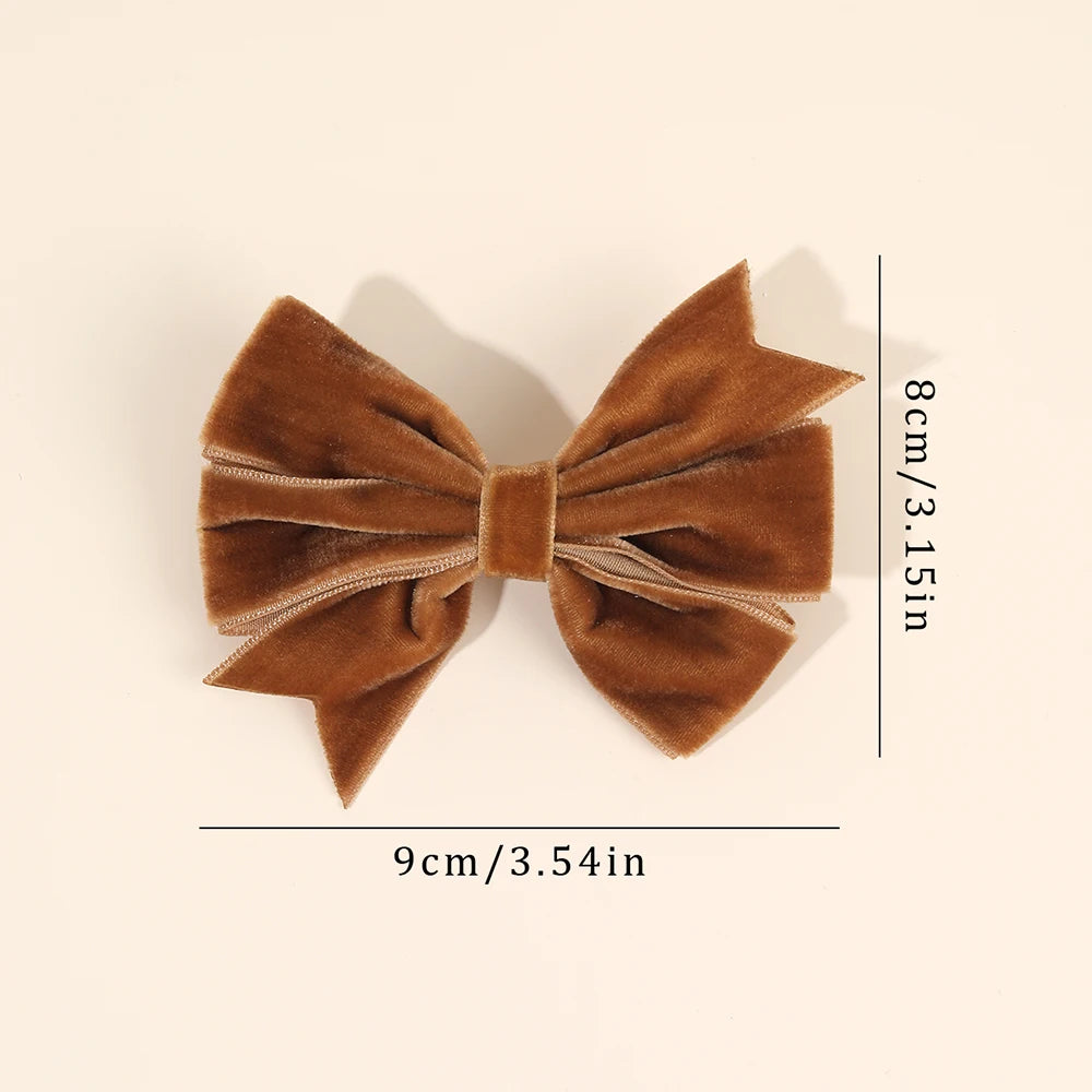 2Pcs Solid Velvet Bow Hair Clips Sweet Vintage Handmade Bownot Hairpins For Girls Children Fall Winter Headwear Hair Accessories