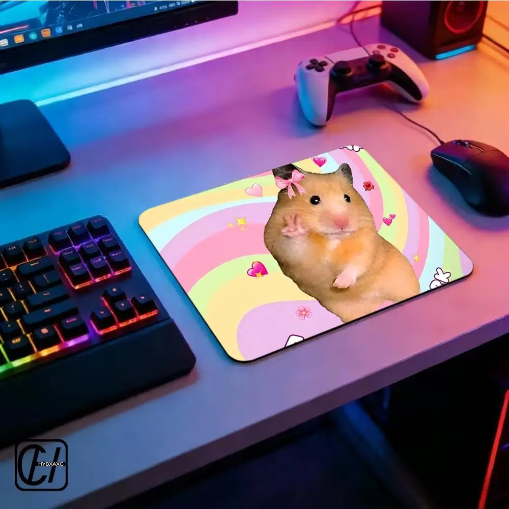 Funny Office Hamster Team Mouse Pad HYBXX Coding Hamster Selfie Desk Mat, Non-Slip Gaming Mouse Pad for Developer Office Decor