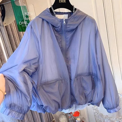 2025 New Women Plus Size Loose Suncreen Slim Hooded Short Sun Protection Clothes Women Lightweight Trench Coat Women Windbreaker