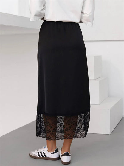 Tossy White Casual Lace Long Skirt For Women Slim High Waist Patchwork Elegant Commute Clothes Summer 2025 Female Maxi Skirt New