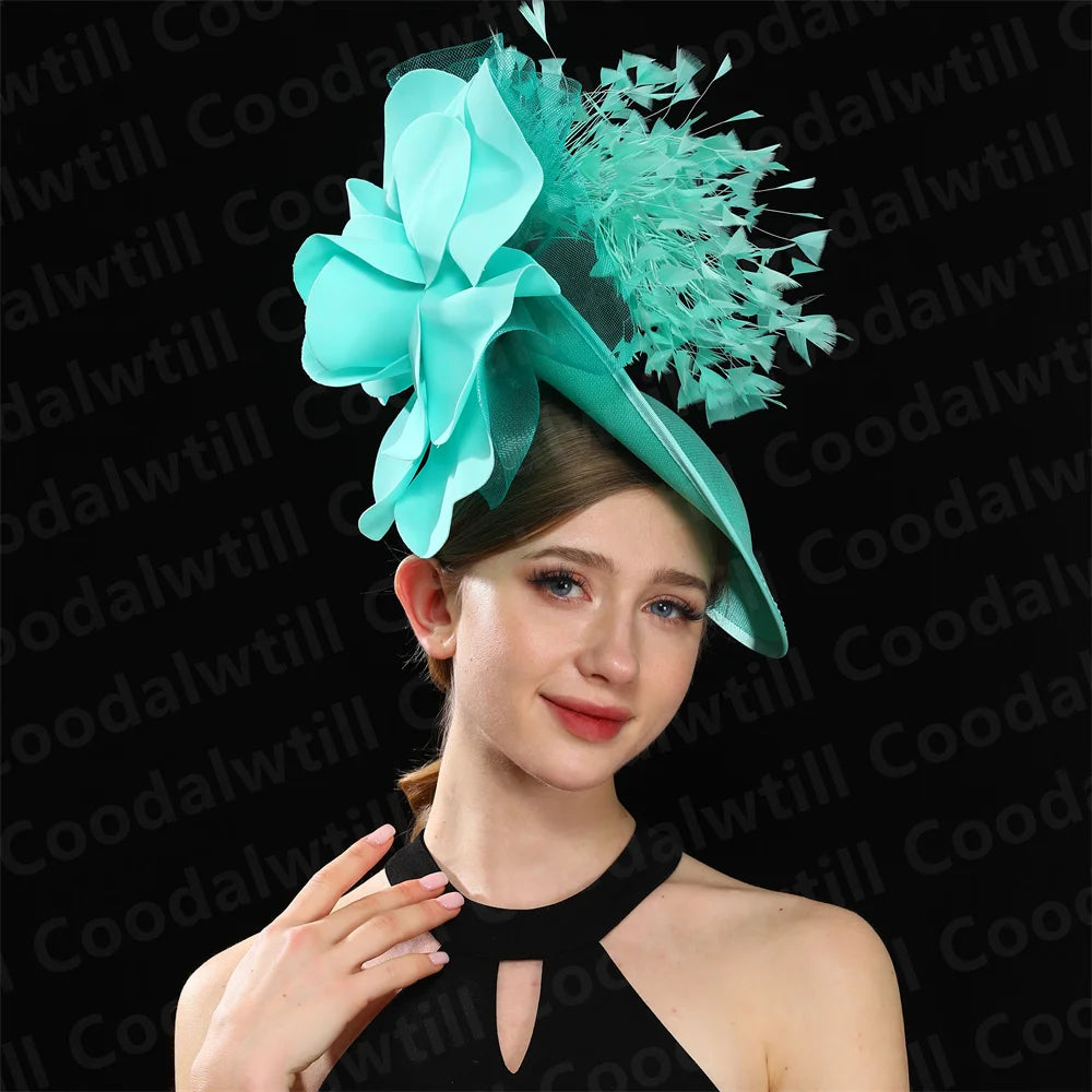 Big Flower Wedding Fascinator Hat Women Formal Party Tea Headpiece Ladies Cocktail Church Chapeau Cap Headband Woman Millinery