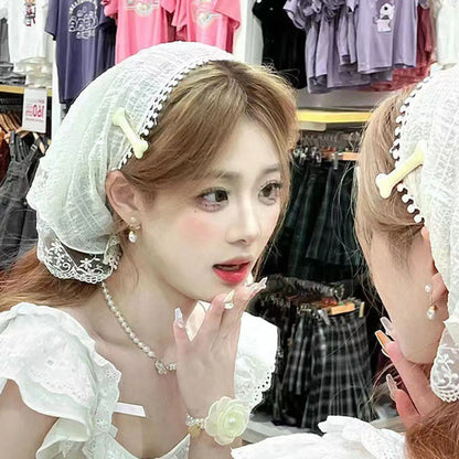 Women's Lace Scarf Headband for Women Non Slip Floral Lace Hair Kerchief Head Scarf for Hair Styling Decor 53*34cm