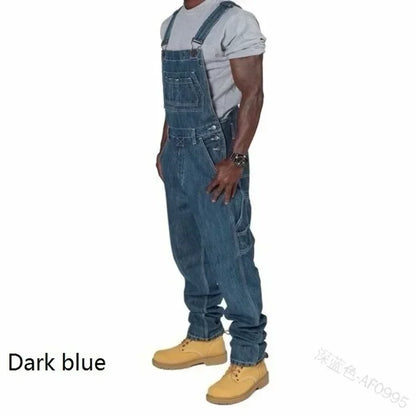 Salopette Jean Homme 2024 Combinaison Homme Poches Décontracté Ample Longue Pantalon Jean Coupe Slim Épissure Droite Combinaison Automne Grande Taille Long Jean Homme