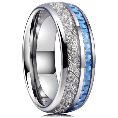 Bagues de mode en acier inoxydable argenté de 8 mm pour hommes, bagues incrustées de météorite en coquille d'ormeau rose pour hommes et femmes, bijoux de mariage