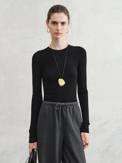 FSLE【Série Premium】Haut thermique sans couture en laine Biella allemande extra fine lavable col montant pour femme automne