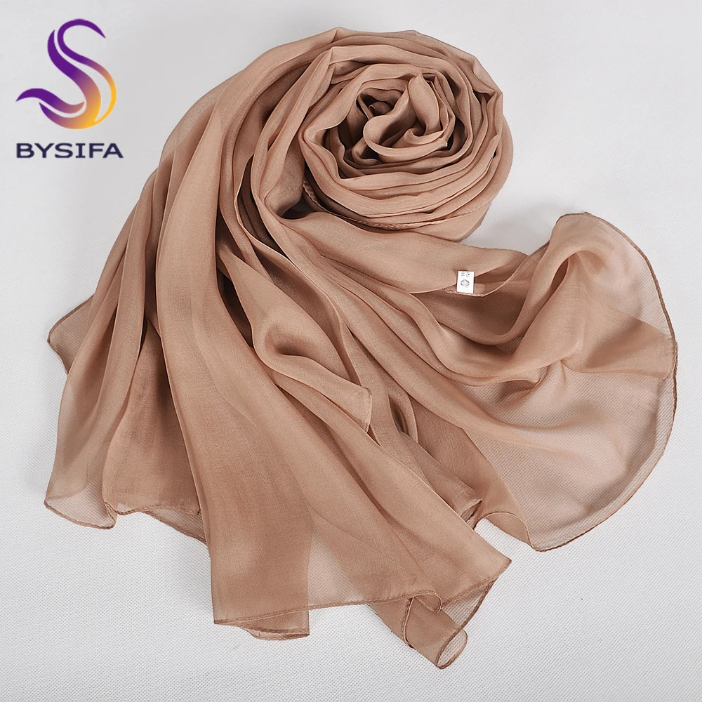 [BYSIFA] Peacock Blue Winter 100% Mulberry Silk Long Scarves Wraps Female Fashion Large Scarf Shawl Spring Fall Silk Scarf Cape