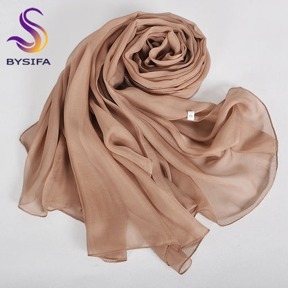[BYSIFA] Peacock Blue Winter 100% Mulberry Silk Long Scarves Wraps Female Fashion Large Scarf Shawl Spring Fall Silk Scarf Cape