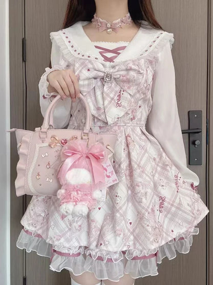 Spring Y2K Princess Outfits Women 2 Piece Sets Sweet Kawaii Bow Tops + Lace Pleated Skirt Female Retro Chic Preppy Style Clothes