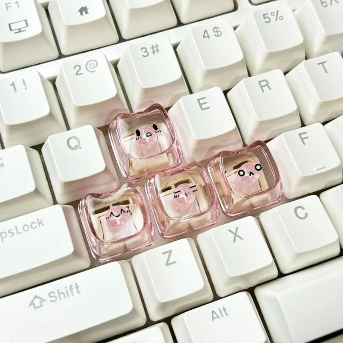 Cute MAO Profile WASD Keycpas Cat-shaped Animate Cartoon Expression Emoji Kaomoji Key Caps for MX Switch DIY Mechanical Keyboard