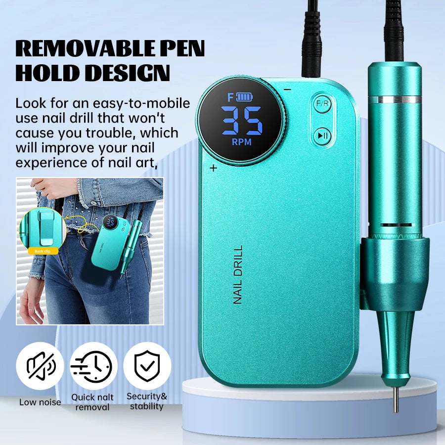 Duofu Professional Nail Drill  Portable Rechargeable Electric Nail File For Thick Acrylic Nails Salon Home Use