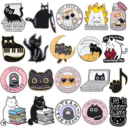 Cute Black White Cats Enamel Pins Certified Cat Lady Cartoon Kitty Claw Animal Brooch Lapel Badge Fashion Friends Jewelry Gifts