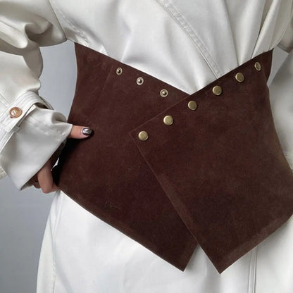 Irregular Suede Leather Belt Maillard Versatile Women Waist Belt Luxury Design Retro Ultra-wide Waistband Waist Decoration