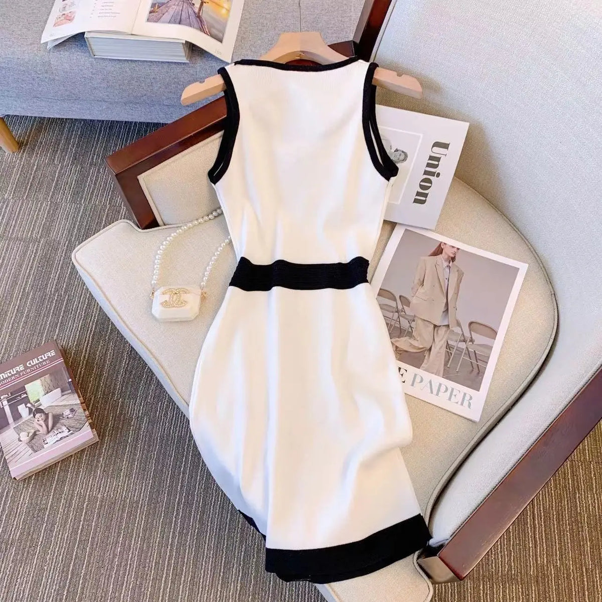 Short Mini Knitted Dress Women Summer Casual Metal Single Breasted Slim Dresses High Waist Elegant O-neck Dress Sleeveless