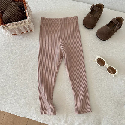 Children's Solid Color Leggings Cotton Ribbed Toddler Pants Versatile Inner Outer Wear Gender Neutral Kids Trousers