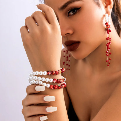 DIEZI Goth Multilayer Red Blood Imitation Pearl Choker Statement Necklace For Women Vintage Crystal Bead Halloween Jewelry