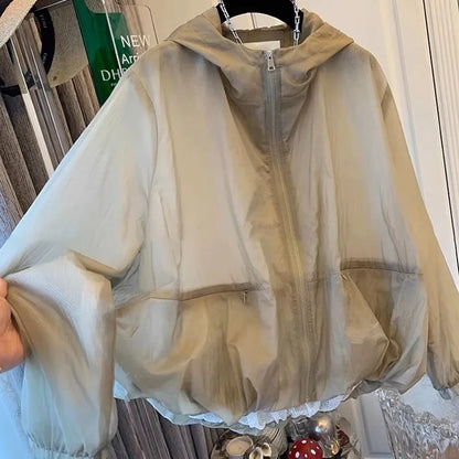 2025 New Women Plus Size Loose Suncreen Slim Hooded Short Sun Protection Clothes Women Lightweight Trench Coat Women Windbreaker