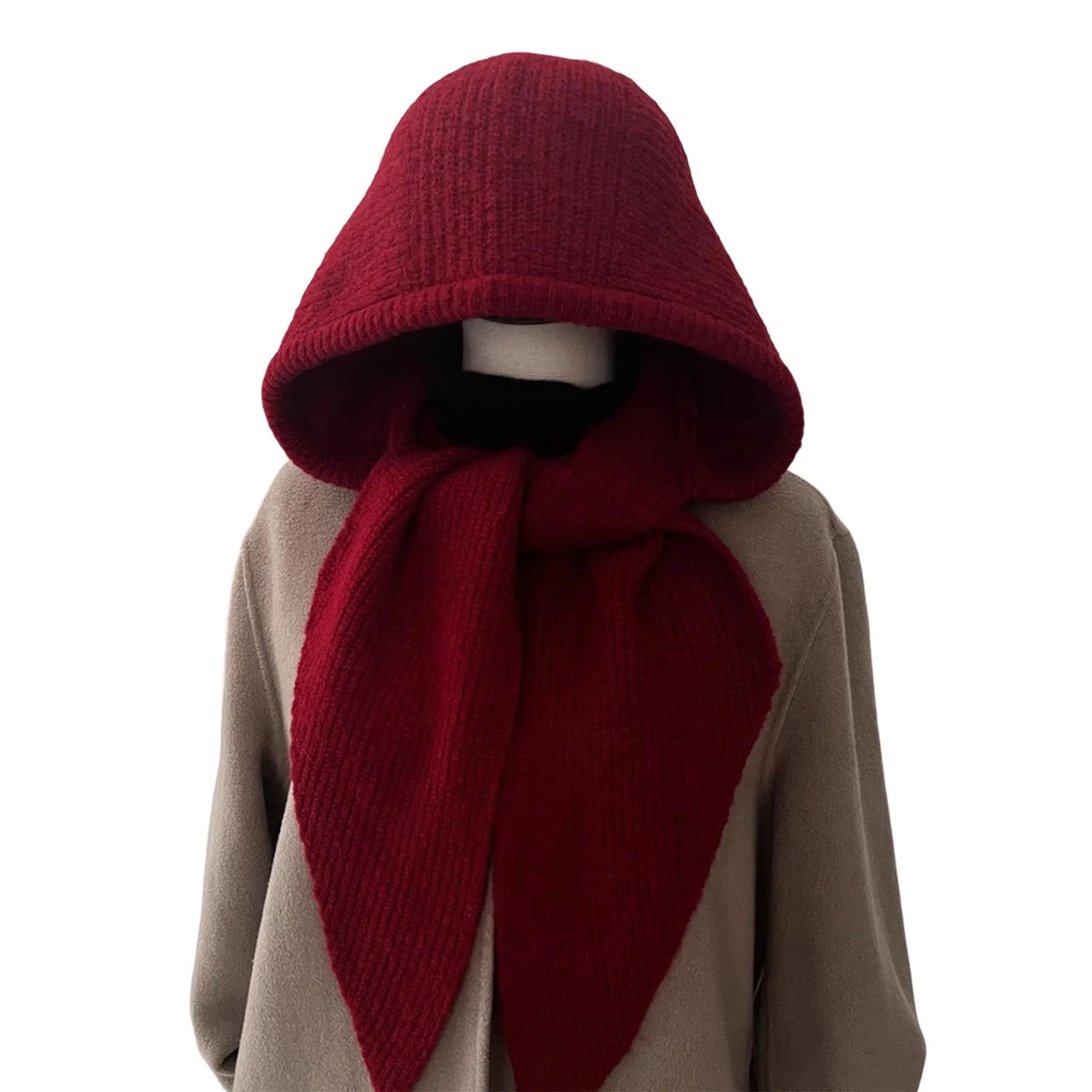 Womens Ribbed Knitted Skullies Hat with Scarf Stylish Solid Color Hooded Scarf for Winter Spring Fall