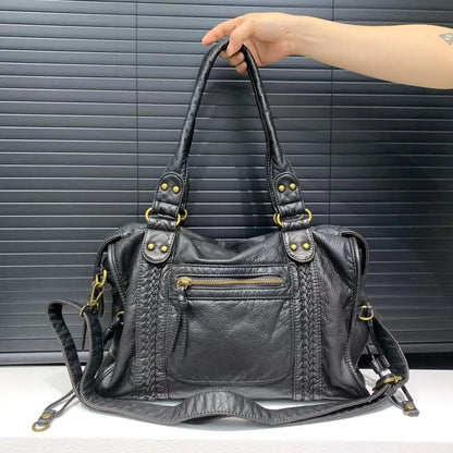 Sac Rétro en Cuir Souple, Sac Messager à Bandoulière, Grand Cabas, Sac de Moto Y2K
